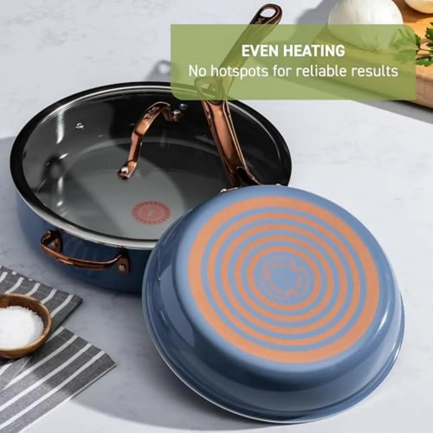 T-fal Preserve Ceramic Nonstick Frying Pan 2-Pc Set, 8.5" & 11", Made without PFOA and PTFE, Oven Broiler Safe up to 350°F Cookware, InoCeram Glide Technology, Frying Pan Skillet, Pots & Pans, Blue