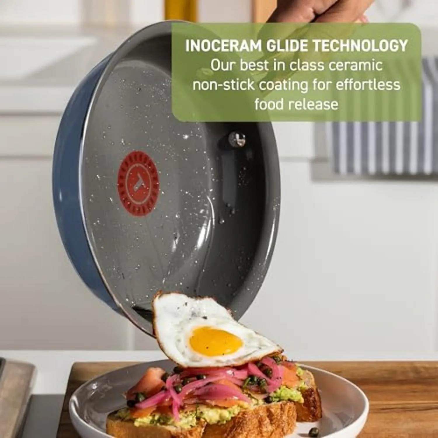 T-fal Preserve Ceramic Nonstick Frying Pan 2-Pc Set, 8.5" & 11", Made without PFOA and PTFE, Oven Broiler Safe up to 350°F Cookware, InoCeram Glide Technology, Frying Pan Skillet, Pots & Pans, Blue