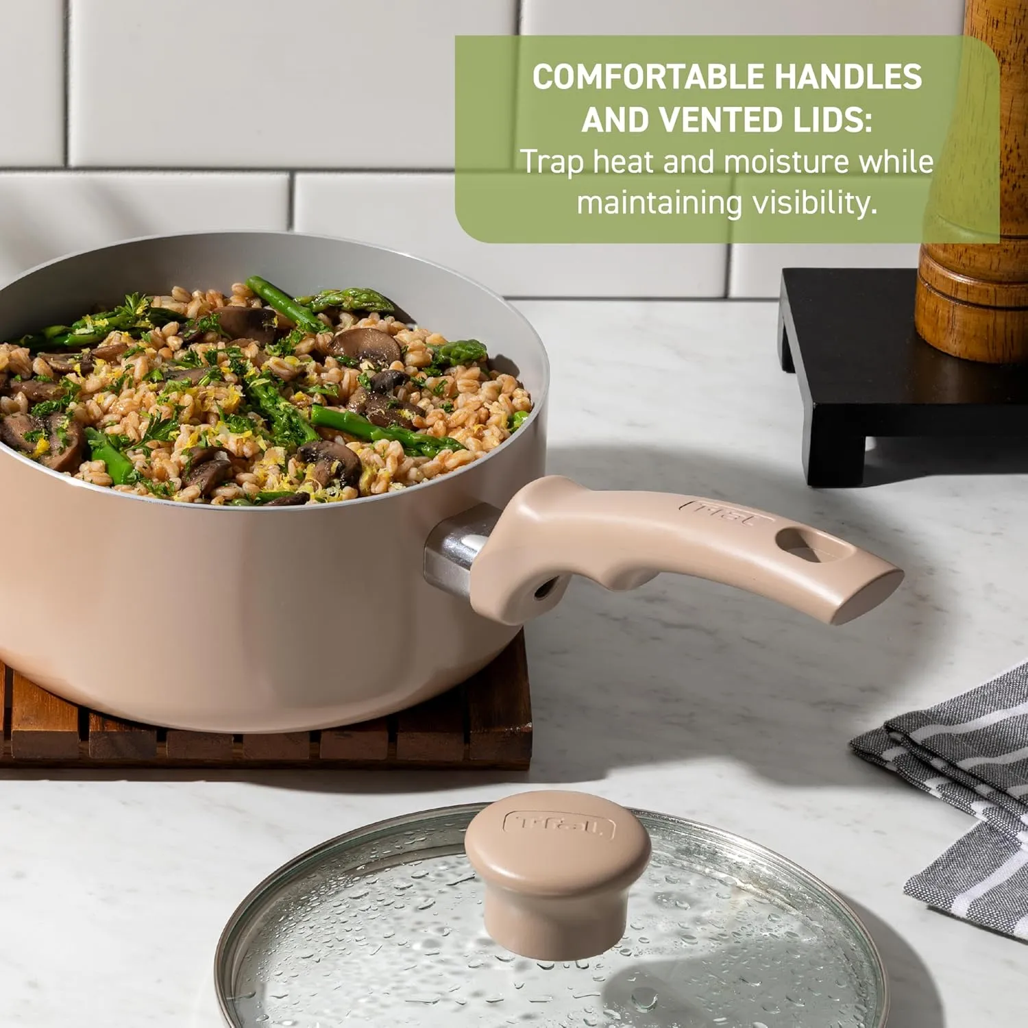 T-Fal Refresh Ceramic Nonstick Frying Pan Skillet 12-inch, Made without PFOA and PTFE, Oven and Broiler Safe up to 350°F Cookware, Frying Pan, Stay-Cool Handle, Skillet Pots and Pans, Moon Grey