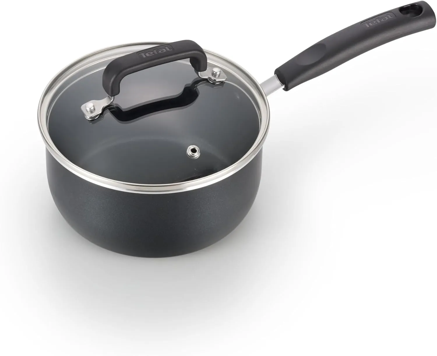 T-fal Signature Non Stick Sauce Pan w/Glass Lid 3 Quart, Oven Broiler Safe 350F, Scratch Resistant, Comfortable handle, Versatile & Convenient, Cookware, Pots and Pans, Dishwasher Safe, Black