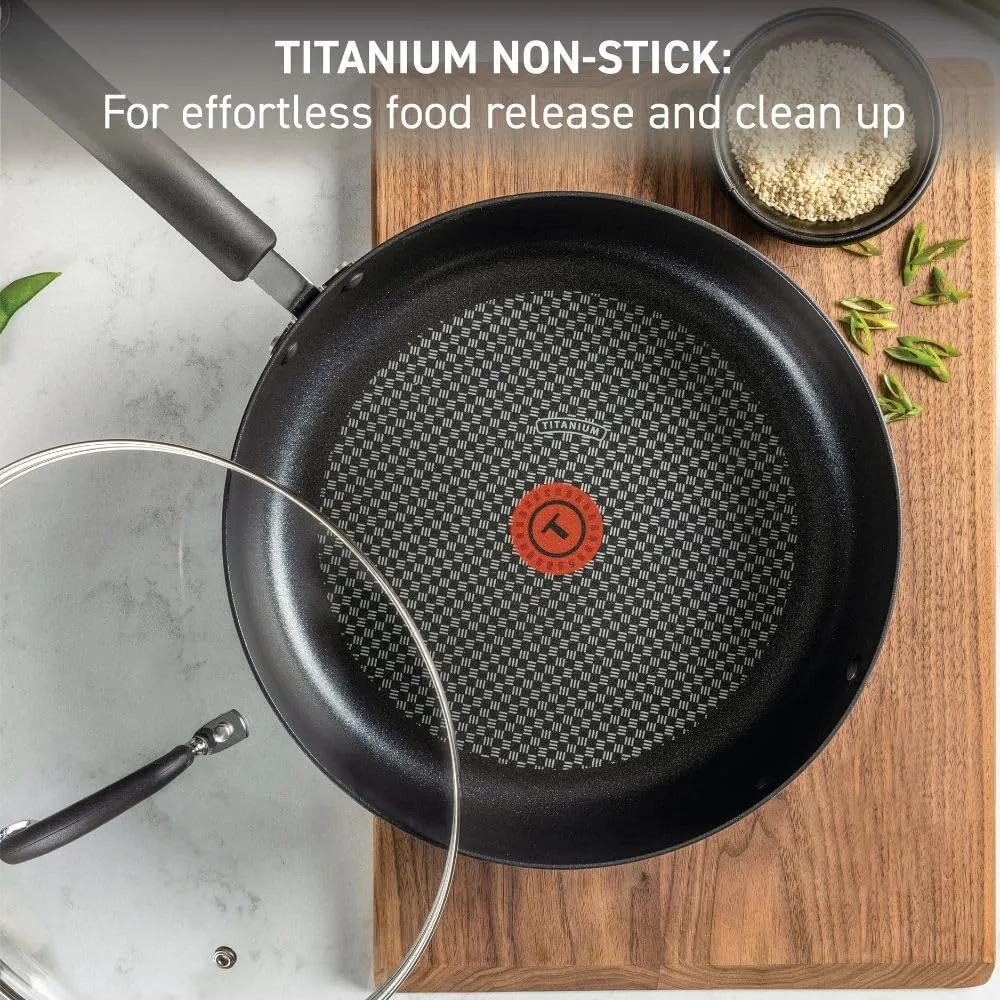 T-fal Ultimate Hard Anodized Nonstick Cookware Set 14 Piece, Oven Broiler Safe 400F, Lid Safe 350F, Kitchen Cooking Set w/Fry Pans, Saucepans, Griddle, Dutch Oven, Pots & Pans, Dishwasher Safe, Black