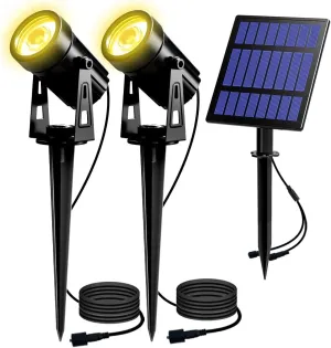 T-SUN Solar Spotlights 2W Outdoor LED Landscape Spot Light, 2-in-1 Waterproof Solar Powered Wall Lights Auto ON/Off with Dual Headlamp for Garden, Yard, Pathway(Warm White)