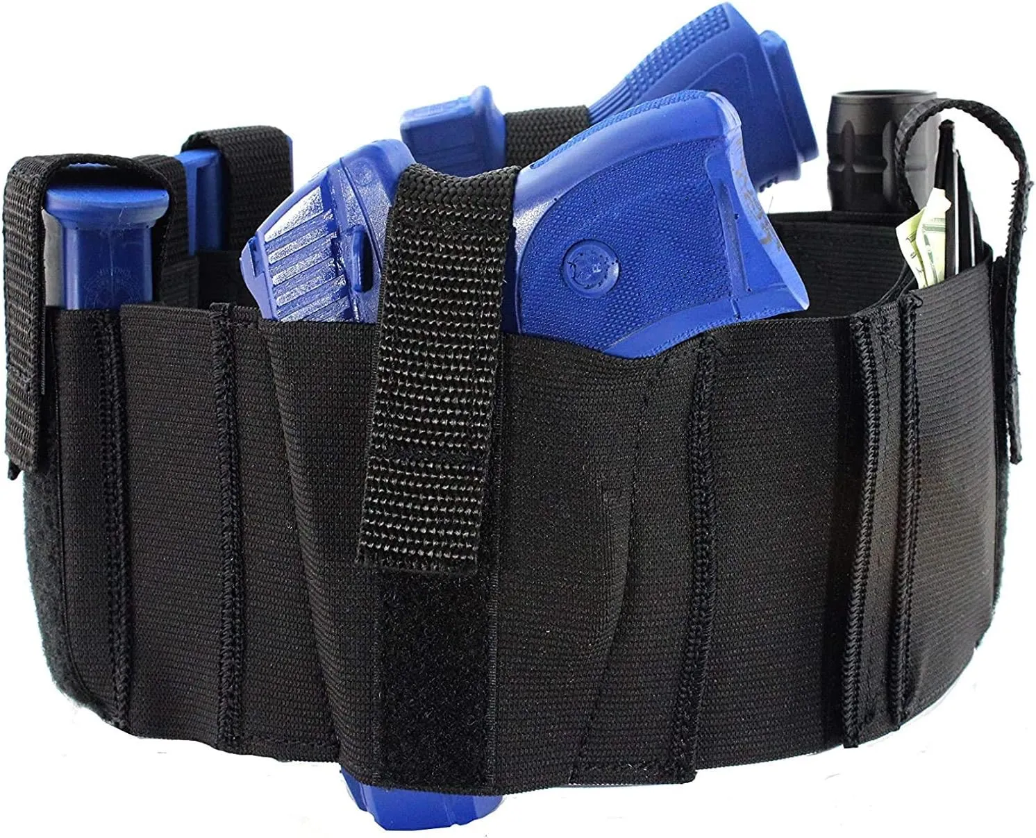 Tactical Belly Band Holster - 6" Wide, 2 Guns, 4 Mags, Flashlight and Accessory Pocket - CCW - Concealed Carry, Gun Holster - Mag Holster - Waist or Chest, Black - Made in The USA