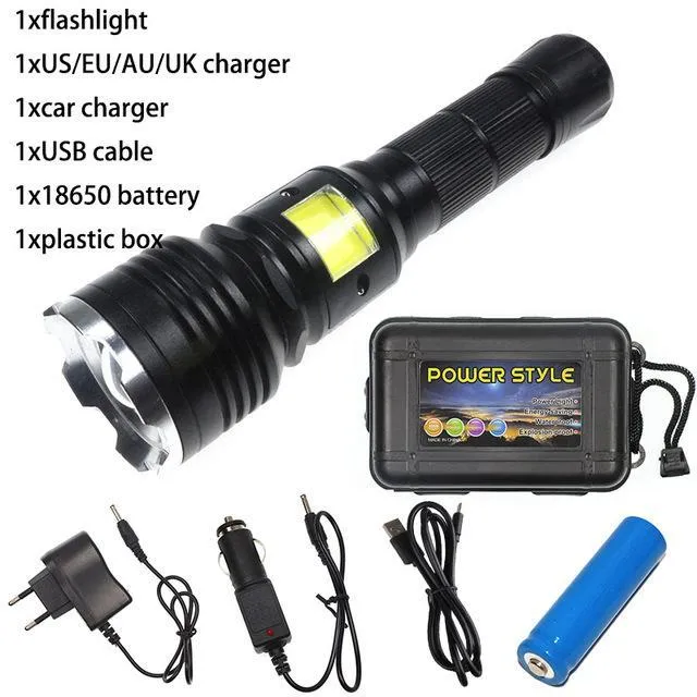 Tactical Elite Rechargeable Flashlight with COB LED Zoom 4 Modes