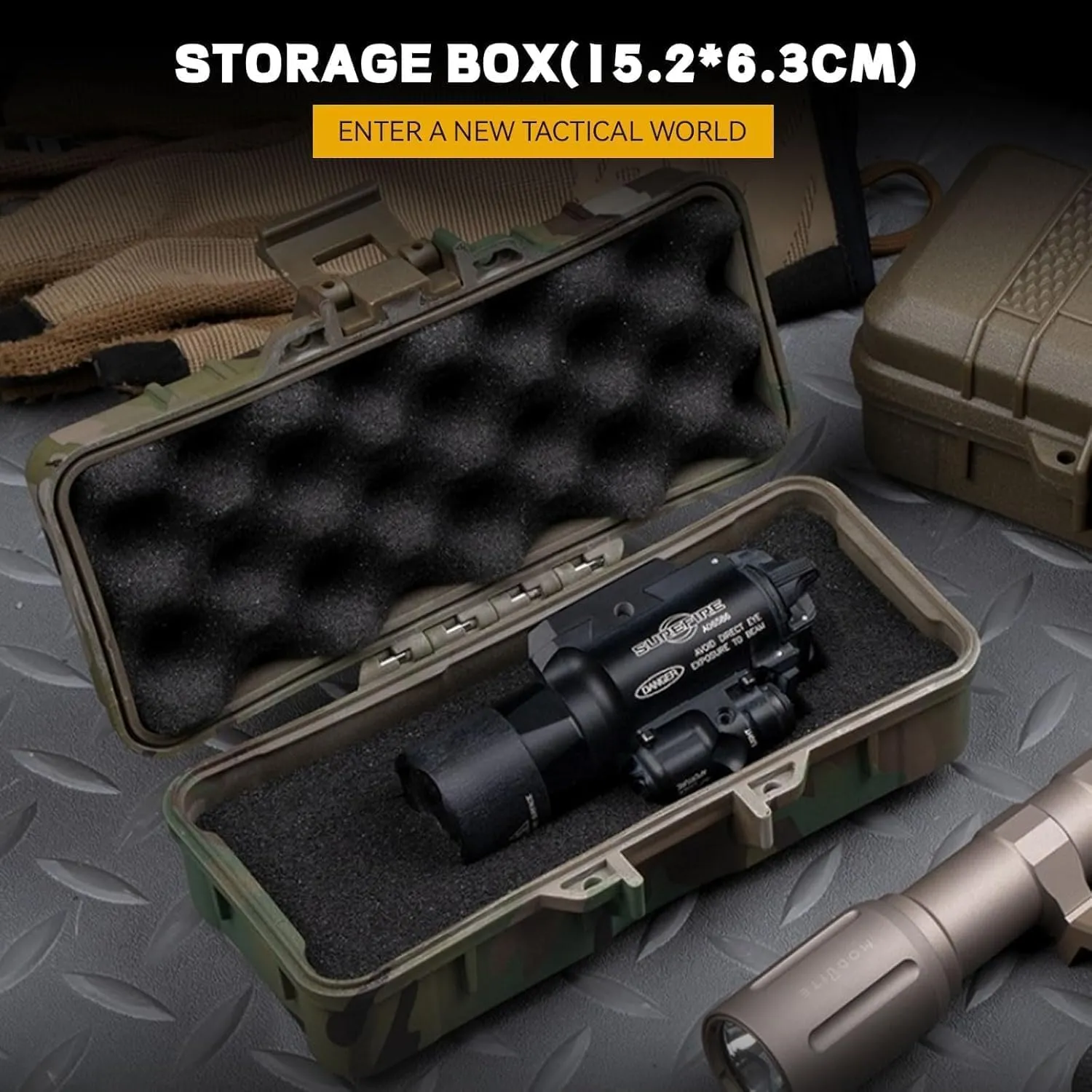 Tactical Equipment Storage Box (15.2 * 6.3cm) for Tactical Flashlight, Watch, Compass Protective Case