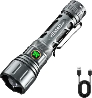 Tactical Flashlight 1500 Lumens Rechargeable with Type-C Fast Charging, 5 Modes, Telescopic Zoom, Waterproof, Compact Handheld Flashlight for Camping, Hiking, Hurricane Prep