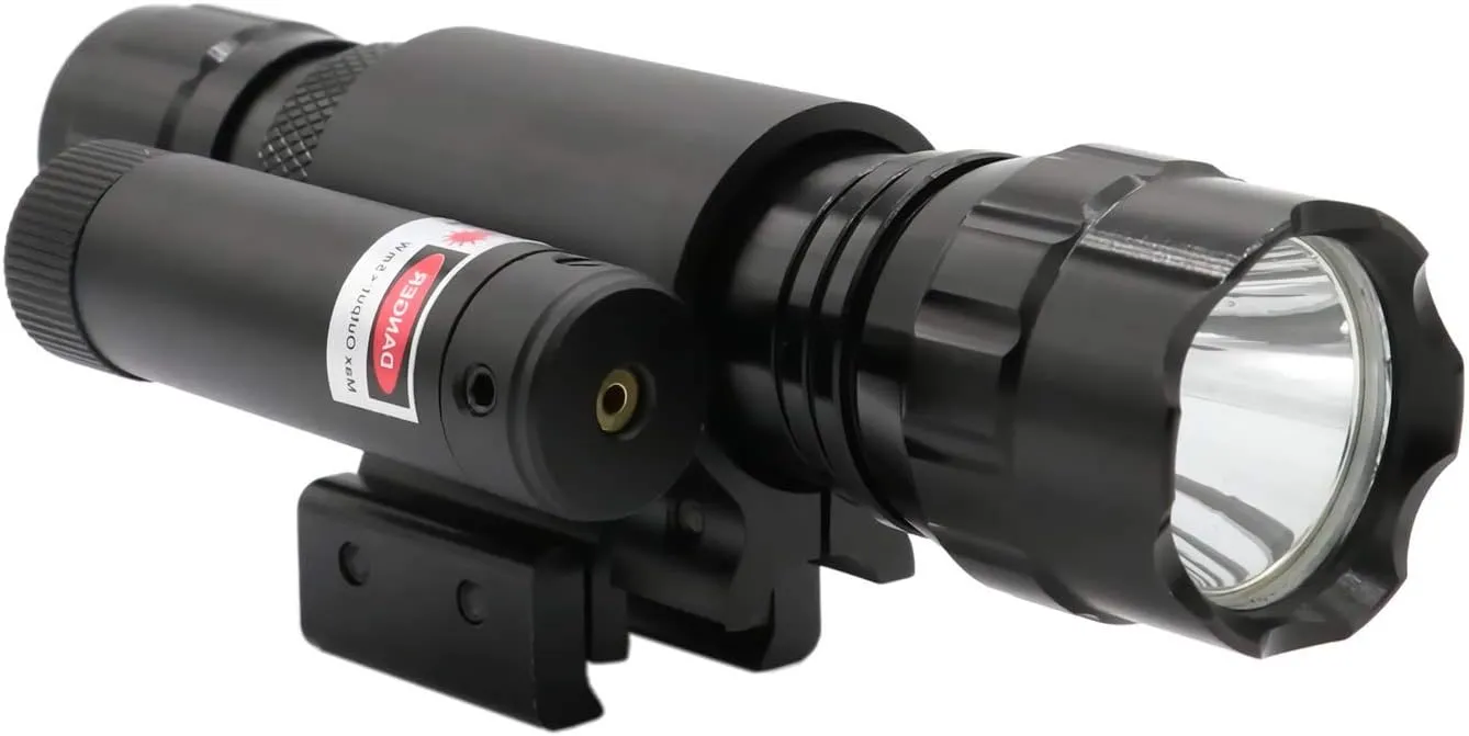 Tactical Flashlight and Red Laser Dot Sight Scope Combo with Pressure Switch, Charger and Battery, fits for 20mm Picatiny/Waver Rail System