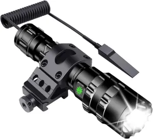 Tactical Flashlight JT10 1200 Lumen Black LED Light with Offset Rail Mount, 2 Modes Pressure Switch Included