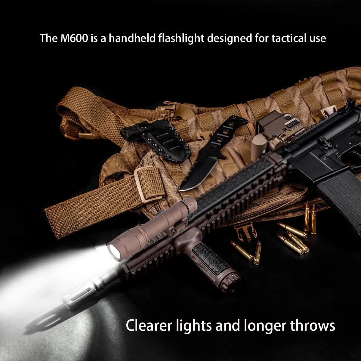 Tactical Flashlight Rifle Weapon Light M600C Mlok Flashlight LED White Light Tactical Light with Pressure Switch Tan