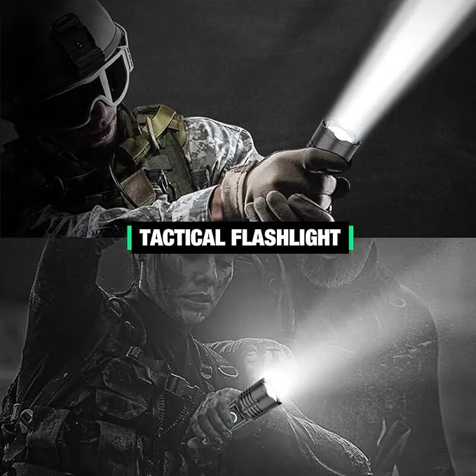 Tactical Flashlight XHP50.2 LED, 8000 Lumens, 5000mAh Battery Included, Rechargeable, Zoomable, Water Resistant, Non-slip grip, Pocket-Sized, Impact resistant, Overcharge protection