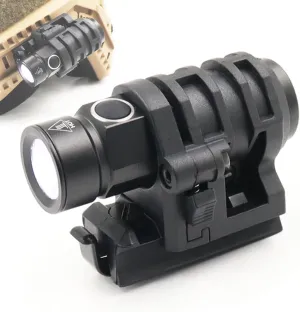 Tactical Helmet ARC Rail Light LED Mini Military Helmet Flashlight with Strobe/Strong/Low Lamp 500 Lumens, Pocket Pen Flashlight with 20mm Picatinny Rail Mount (Black)