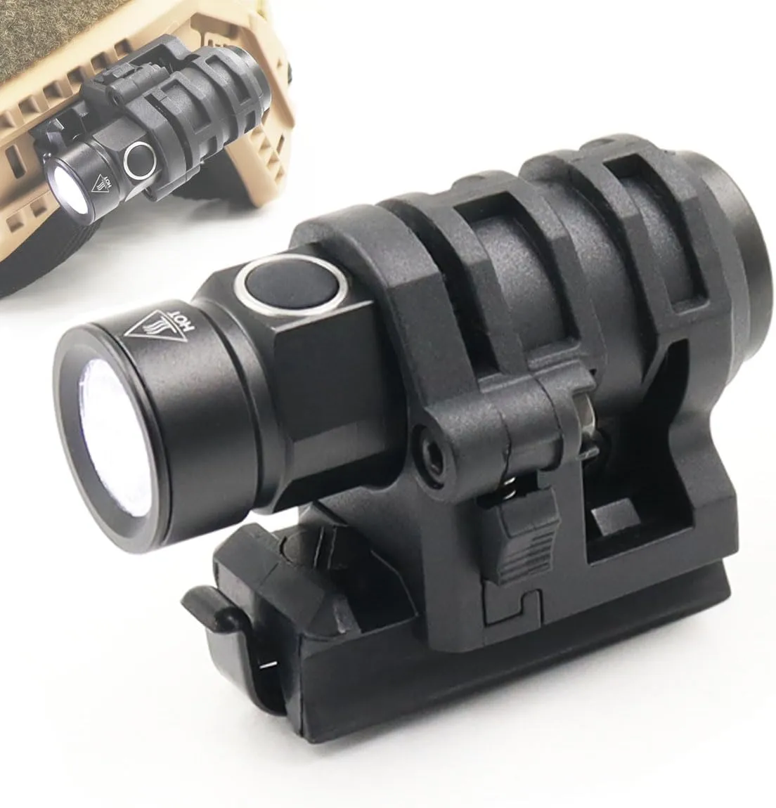 Tactical Helmet ARC Rail Light LED Mini Military Helmet Flashlight with Strobe/Strong/Low Lamp 500 Lumens, Pocket Pen Flashlight with 20mm Picatinny Rail Mount (Black)