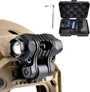 Tactical Helmet ARC Rail Light with Mount LED Mini Zoomable Helmet Flashlight with Strobe/Strong/Low Lamp 200 Lumens, Pocket Pen Flashlight with 20mm Picatinny Rail Mount Storage box Charger (Brown)