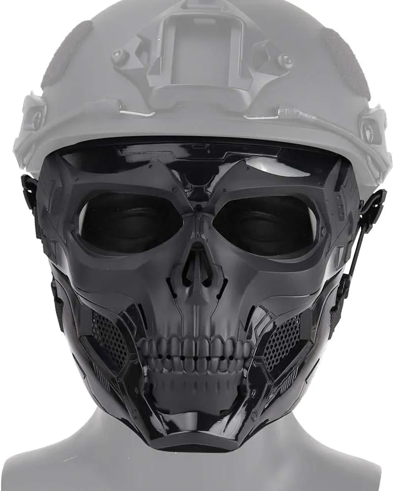 Tactical PJ Helmet and Airsoft Skull Full Face Protective Mask, Dual Mode Wear Design for Airsoft Paintball CS Game