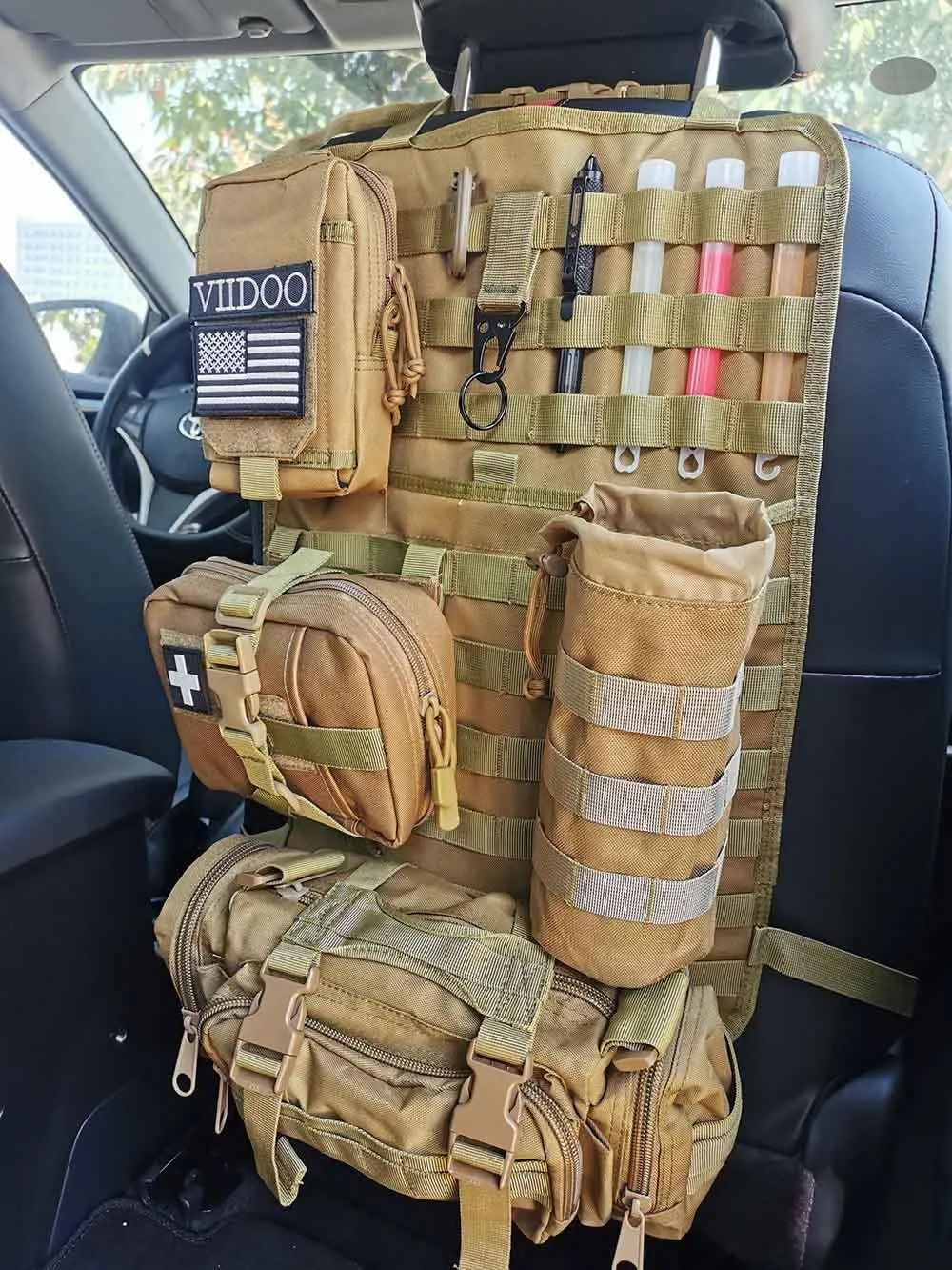 Tactical Seat Back Organizer, Od Green Molle Seat Covers, Tactical Car Vehicle Panel with Pouches for Truck Seat Back Organizers
