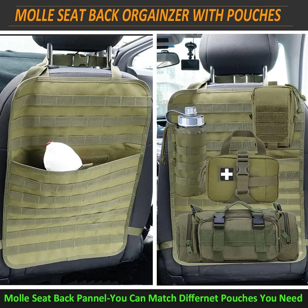 Tactical Seat Back Organizer, Od Green Molle Seat Covers, Tactical Car Vehicle Panel with Pouches for Truck Seat Back Organizers