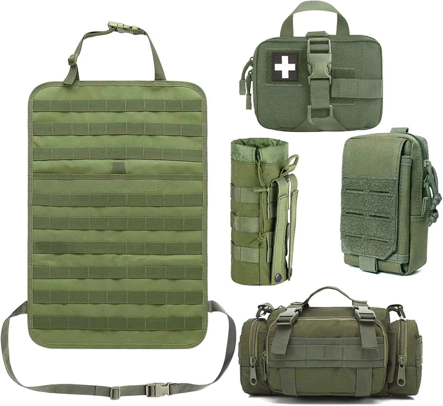 Tactical Seat Back Organizer, Od Green Molle Seat Covers, Tactical Car Vehicle Panel with Pouches for Truck Seat Back Organizers