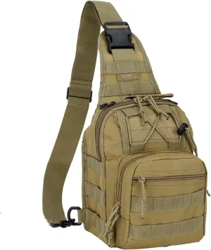 Tactical Shoulder Sling Bag Small Outdoor Military Sport Bag Pack Sling Shoulder Backpack Tactical Bag for Men Every Day Carry, Traveling, Trekking, Camping - Khaki