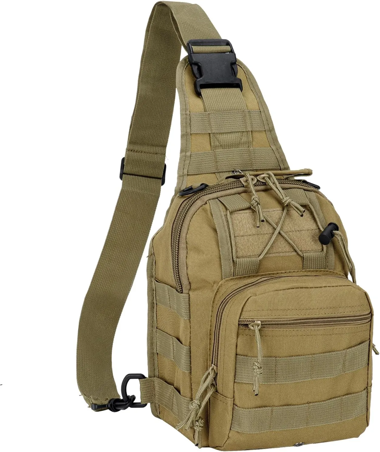 Tactical Shoulder Sling Bag Small Outdoor Military Sport Bag Pack Sling Shoulder Backpack Tactical Bag for Men Every Day Carry, Traveling, Trekking, Camping - Khaki