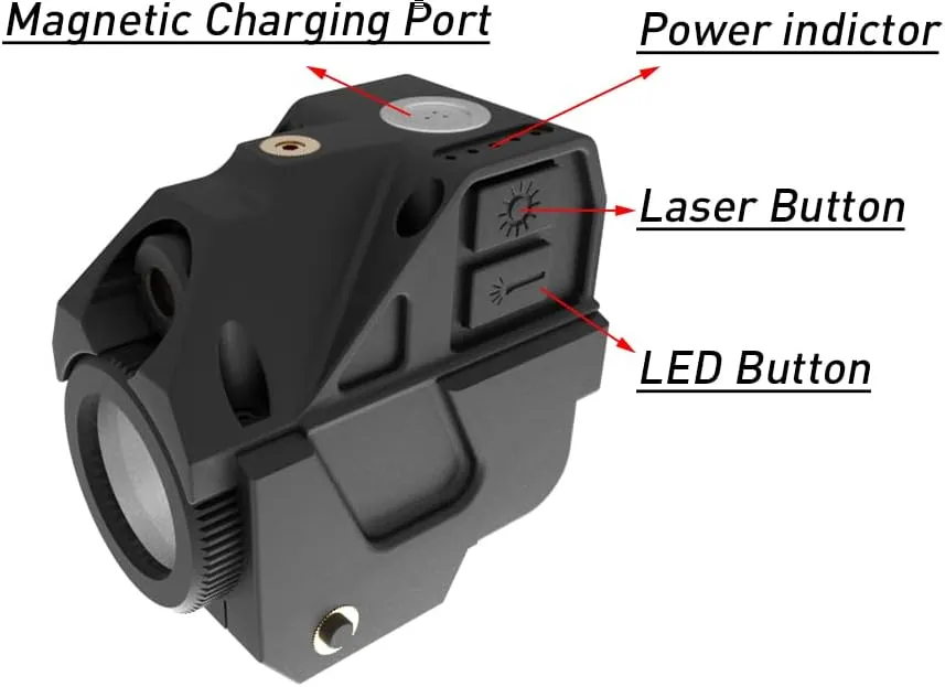 Tactical Sub Compact Rail Mount Laser Sight with High Lumen Flashlight Light Integrated Combo, Built-in USB Magnetic Touch Rechargeable Battery Accessory