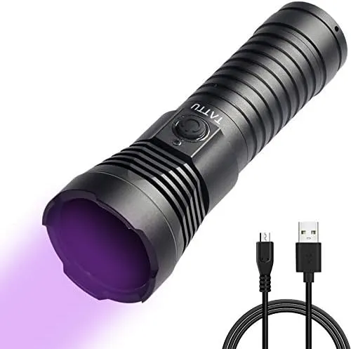 TATTU U3S UV Flashlight Rechargeable 365nm Black Light Torch with ZWB2 Filter, Blacklight 10W Ultraviolet LED Lamp with Micro USB Charging Cable