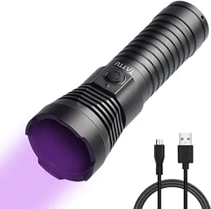 TATTU U3S UV Flashlight Rechargeable 365nm Black Light Torch with ZWB2 Filter, Blacklight 10W Ultraviolet LED Lamp with Micro USB Charging Cable