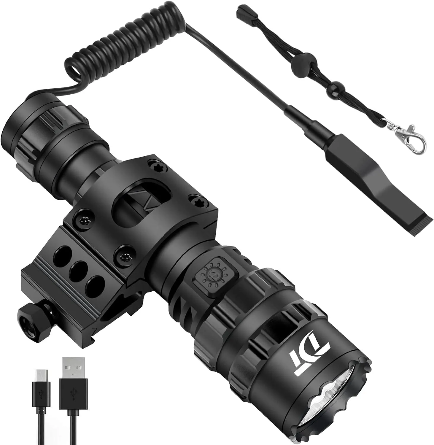 TDT 3000 Lumen Tactical Light LED Tactical Flashlight Comes with IPX7 Waterproof, 5 Modes Super Bright, 2 Switch Modes, Picatinny Tactical Flashlight with Rechargeable Battery