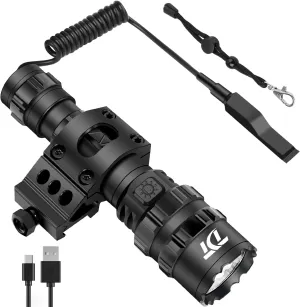 TDT 3000 Lumen Tactical Light LED Tactical Flashlight Comes with IPX7 Waterproof, 5 Modes Super Bright, 2 Switch Modes, Picatinny Tactical Flashlight with Rechargeable Battery
