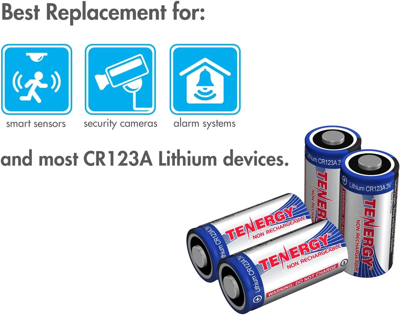 Tenergy 3V CR123A Lithium Battery, High Performance 1500mAh CR123A Cell Batteries PTC Protected for Cameras, Flashlight Replacement CR123A Batteries, 16-Pack (Non-Rechargeable)