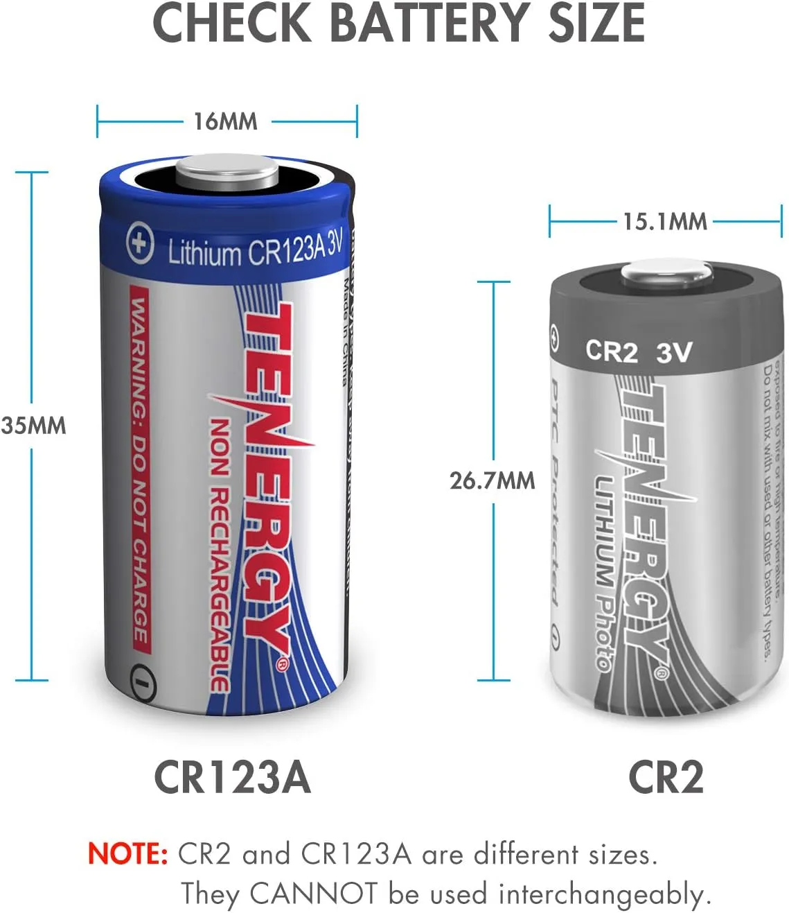 Tenergy 3V CR123A Lithium Battery, High Performance 1500mAh CR123A Cell Batteries PTC Protected for Cameras, Flashlight Replacement CR123A Batteries, 16-Pack (Non-Rechargeable)