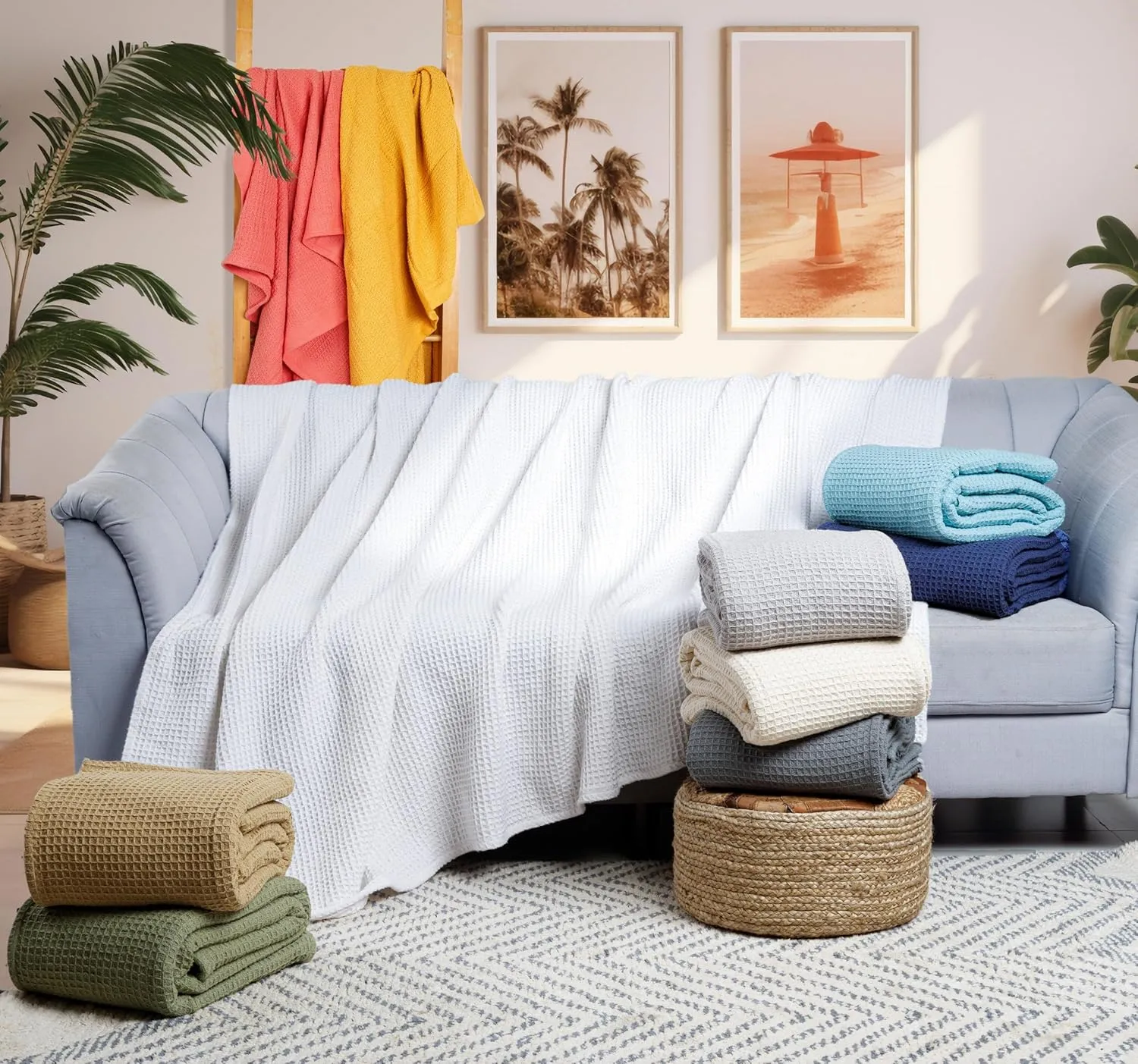 Tex Trend 100% Cotton Blanket – Soft and Breathable Twin XL Grey Waffle Blanket – All Season Comfort – Suitable for Bed Layering, Sofa, Couch - Grey (60”x90”)