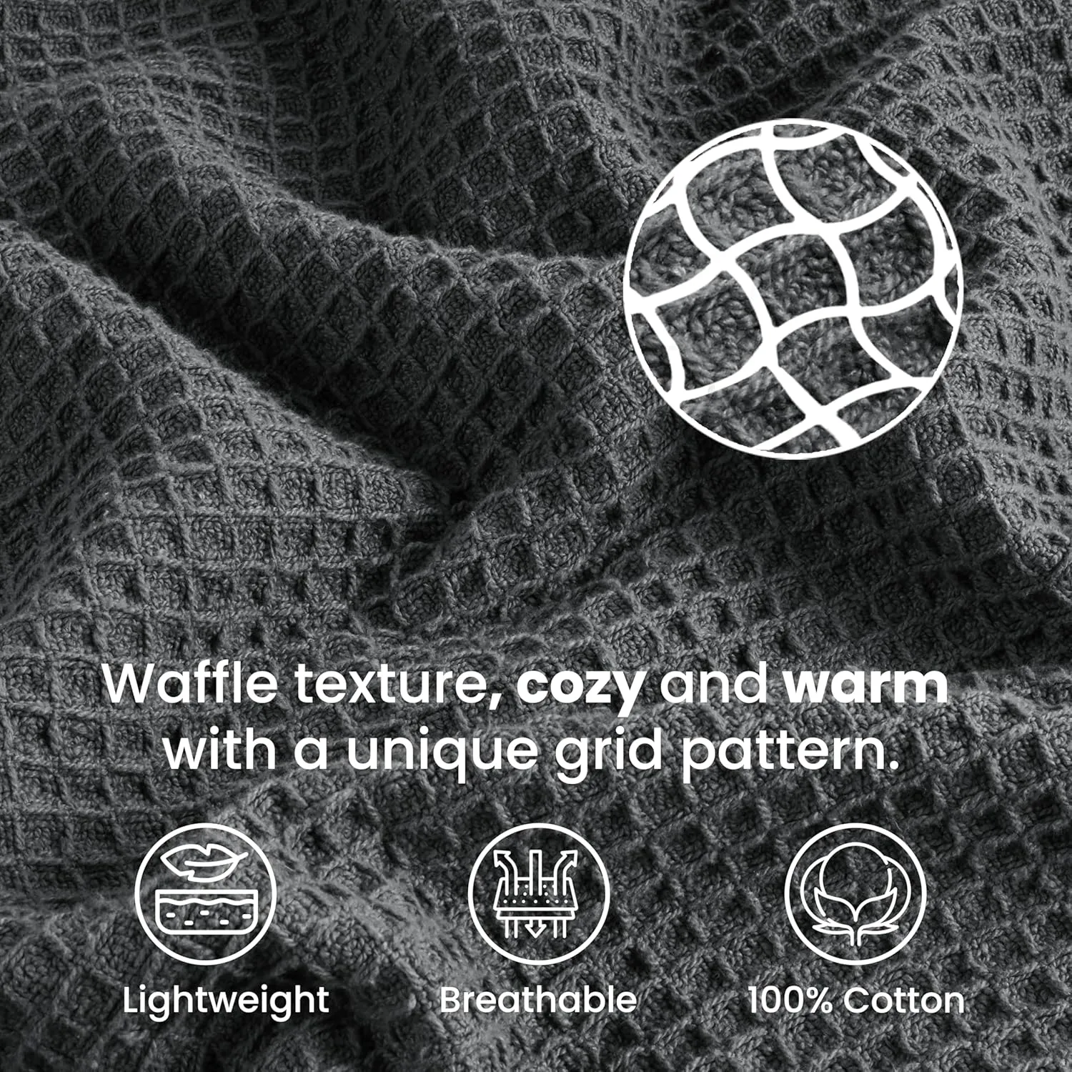 Tex Trend 100% Cotton Blanket – Soft and Breathable Twin XL Grey Waffle Blanket – All Season Comfort – Suitable for Bed Layering, Sofa, Couch - Grey (60”x90”)