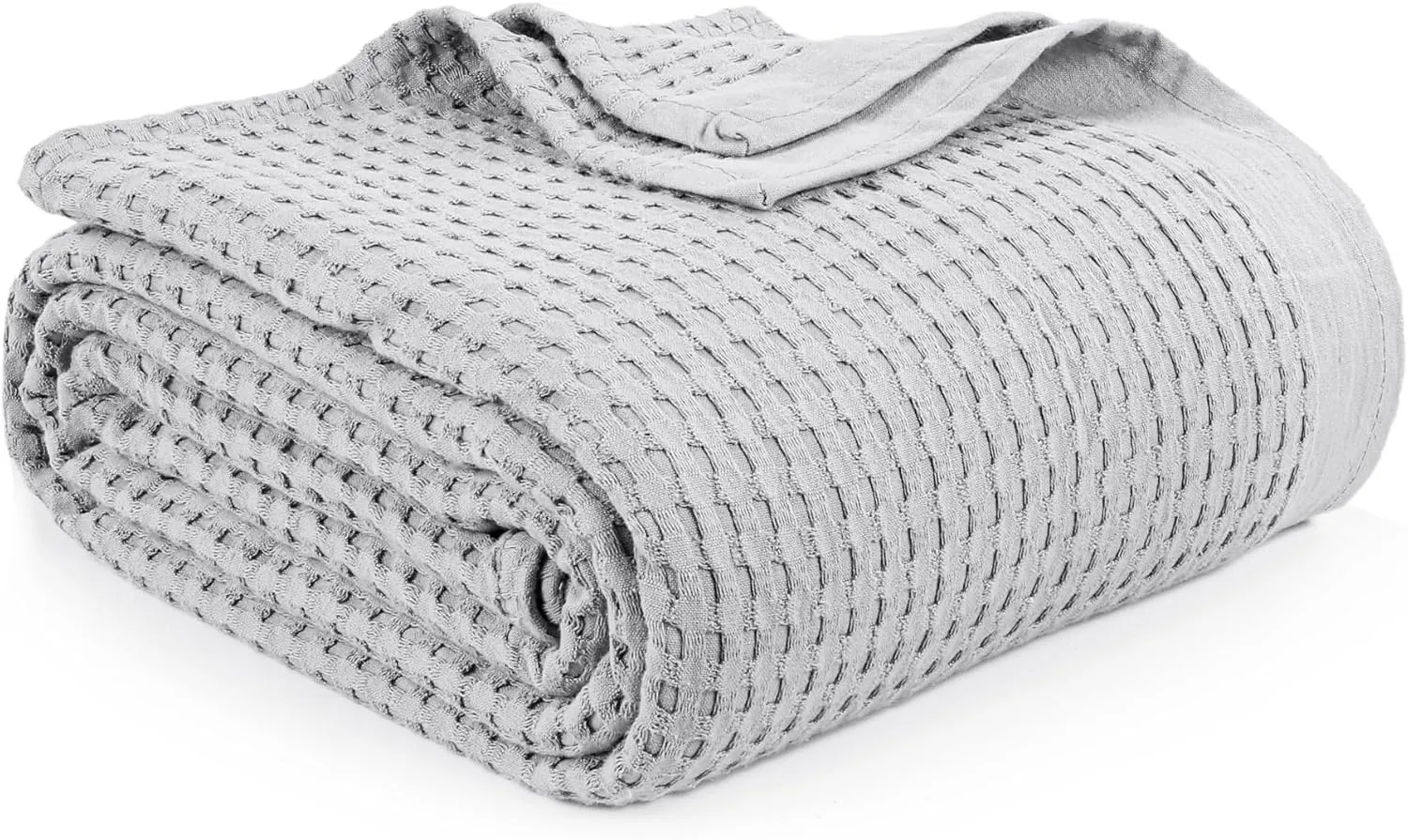 Tex Trend 100% Cotton Queen Size Waffle Weave Blanket - Lightweight, Breathable, Soft, Light Grey, 90x90 Inches