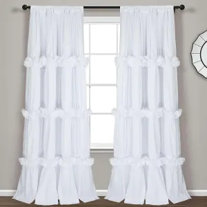 Thermal Insulated Blackout Window Curtains, 54" W x 84" L x 2 Panels, Boho Ruched Window Treatments with 3 Rows of Butterfly Flowers, Rustic Rod Pocket Drapes for Room, White (LQ-30)