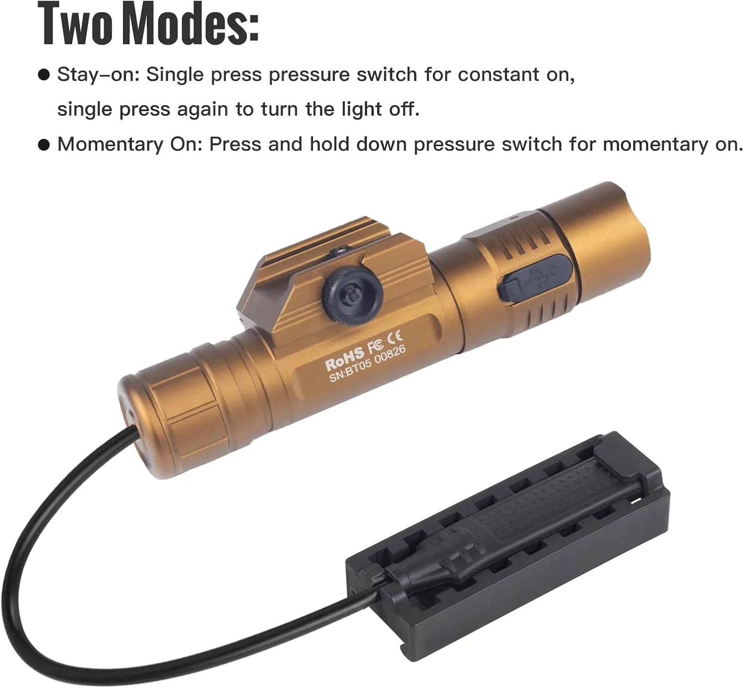 ThruNite BSS Ratel Rechargeable Flashlight, Customzied Edition with BlackScoutSurvival Bright Tactical Flashlight High 1983 Lumen for 1913 Rail, Long 265 Meters Throw, Desert Tan Cool White