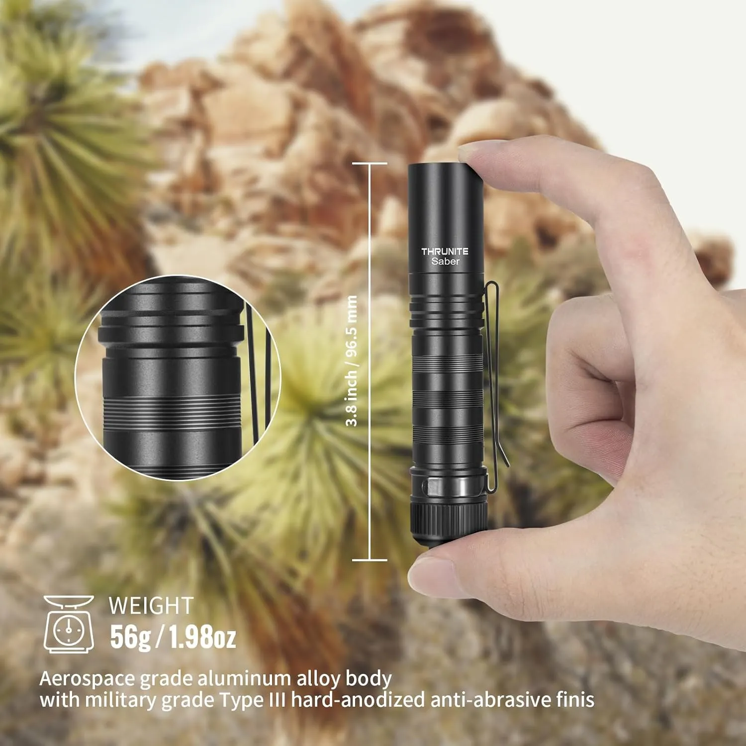 ThruNite Saber 659 Lumens AA Mini Flashlight Rechargeable, Small EDC Flashlight with Clip High-Performance SST20 LED Light, Black (2PCS)