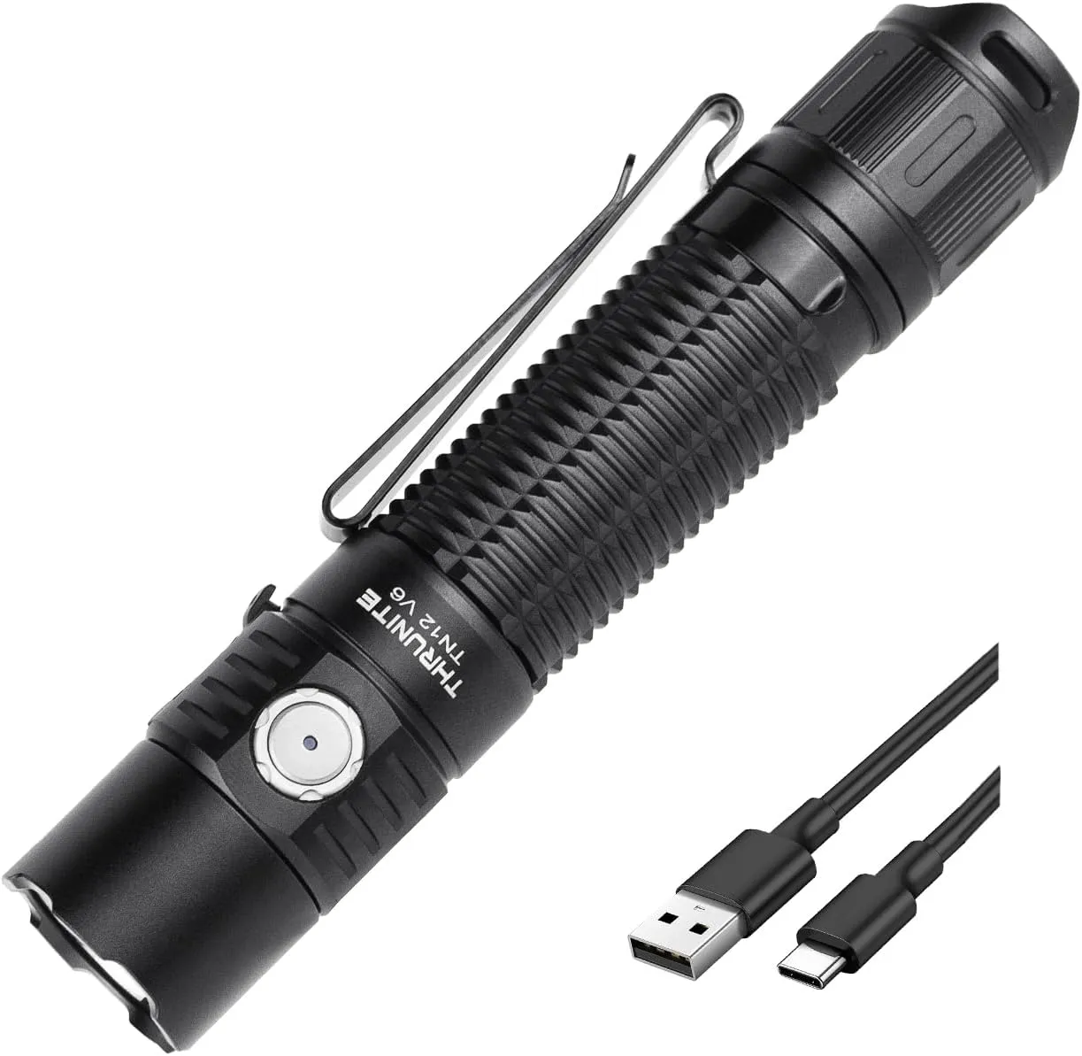 ThruNite TN12 V6 Tactical LED Flashlight, High 1950 Lumens Dual Switch, USB-C Rechargeable Flashlight Compact for EDC, Law Enforcement, and Outdoor Use (Cool White)