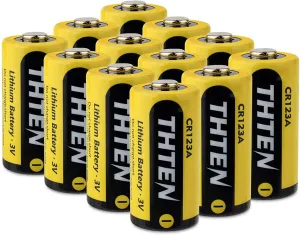 THTEN CR123A 3V Lithium Battery,1600mAh Non-Rechargeable High Power CR123 123A 123 CR17345 Photo Batteries with PTC Protection Photo Lithium Batteries for Polaroid,Microphones,Flashlight,12 Pack