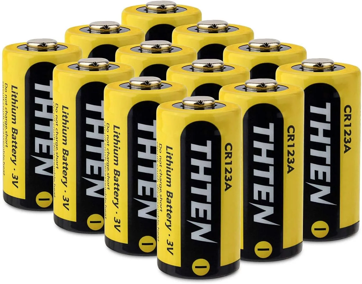 THTEN CR123A 3V Lithium Battery,1600mAh Non-Rechargeable High Power CR123 123A 123 CR17345 Photo Batteries with PTC Protection Photo Lithium Batteries for Polaroid,Microphones,Flashlight,12 Pack