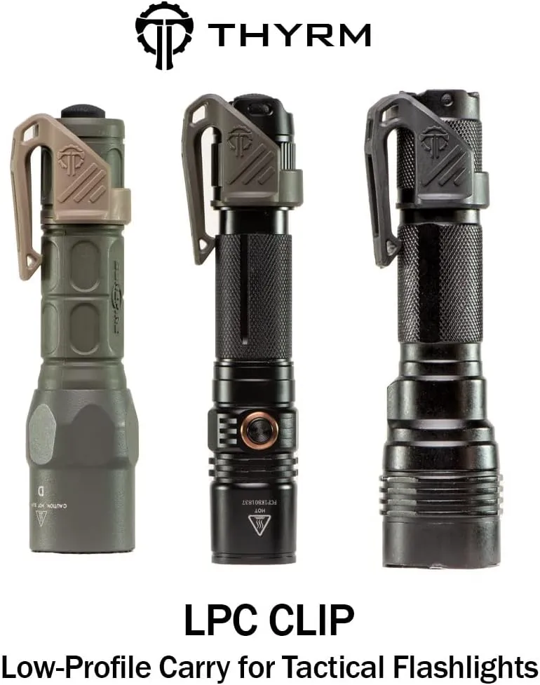Thyrm Low Profile Carry Clip for Flashlight (LPC Clip, fits Many 1" Diameter Lights, Olive Drab) for Pocket or MOLLE Retention, Made in USA