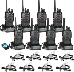 TIDRADIO TD-V2 Walkie Talkies Long Range Rechargeable Two Way Radios with Secret Service Earpiece, 16CH Portable Durable, Frequency Copy, Flashlight VOX Walky Talky for Business Family - Black, 8 Pack