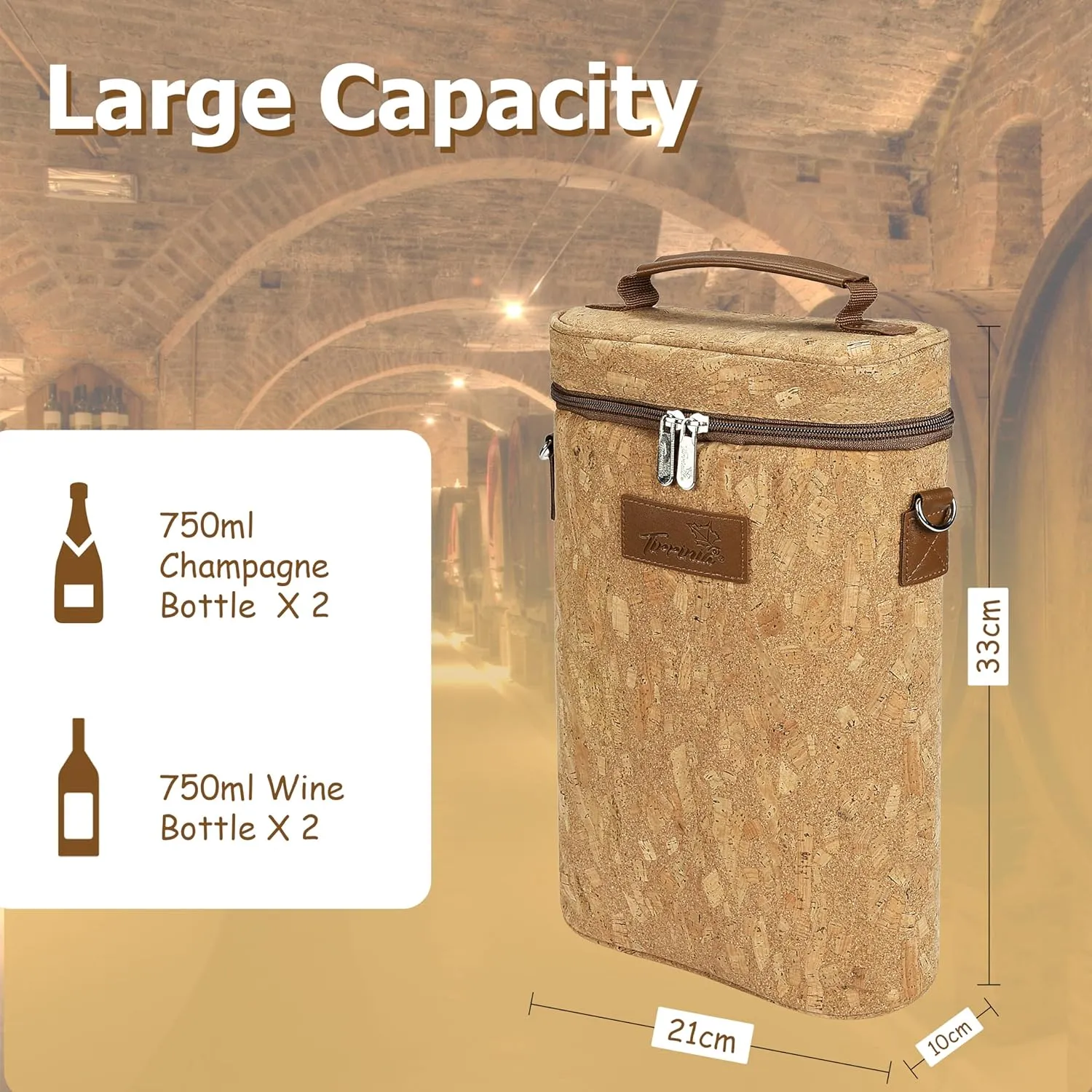 Tirrinia 2 Bottle Wine Gift Tote Carrier - Leakproof & Insulated Padded Versatile Wine Cooler Bag for Travel, BYOB Restaurant, Wine Tasting, Party, Dinner,Gift for Wine Lovers, Cork