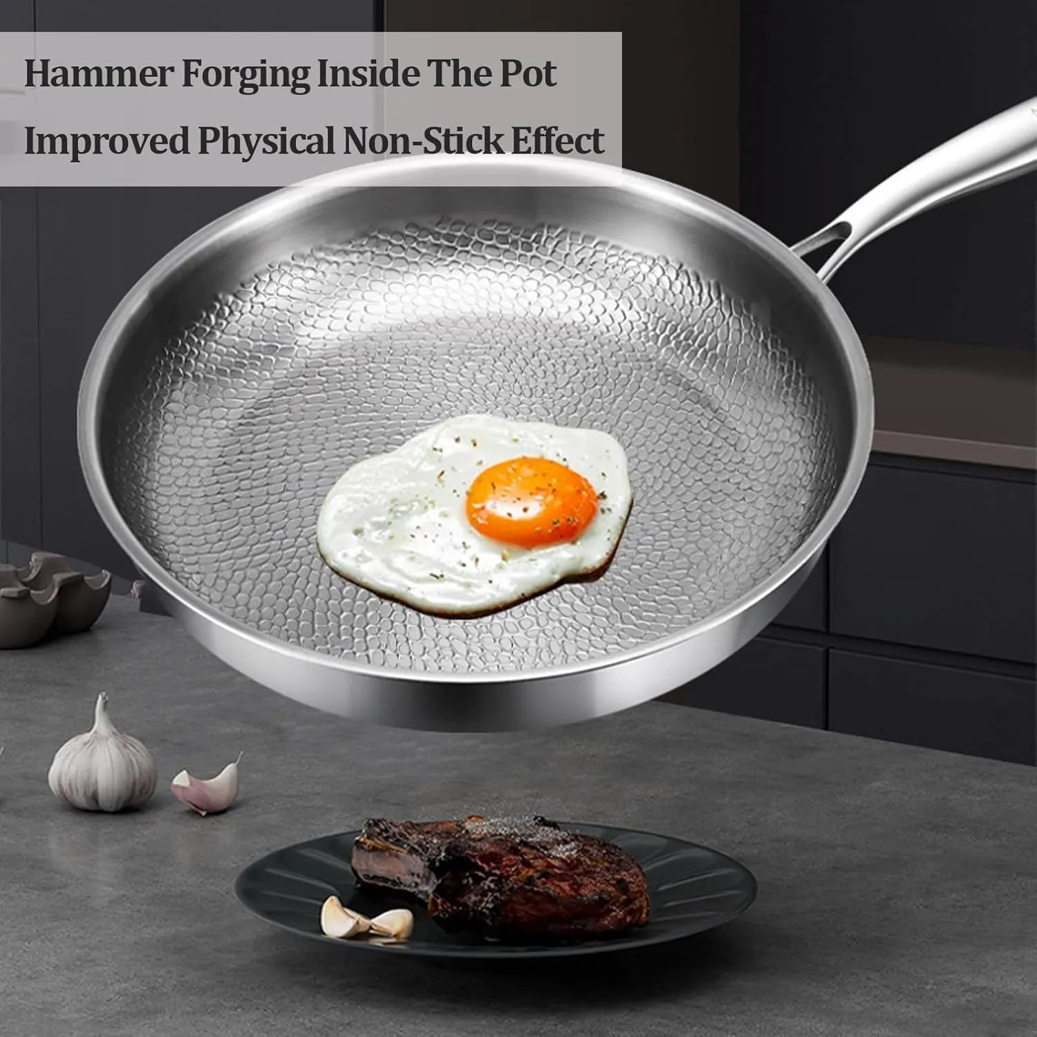 Titanium Hammered Pan Pro with Lid, Ultra-Durable Titanium Pro Cookware Set, 100% Pure Multifunctional Scratch-Resistant Non Stick Nutri Pans for Cooking (M 26cm/10.23in,No Lid)