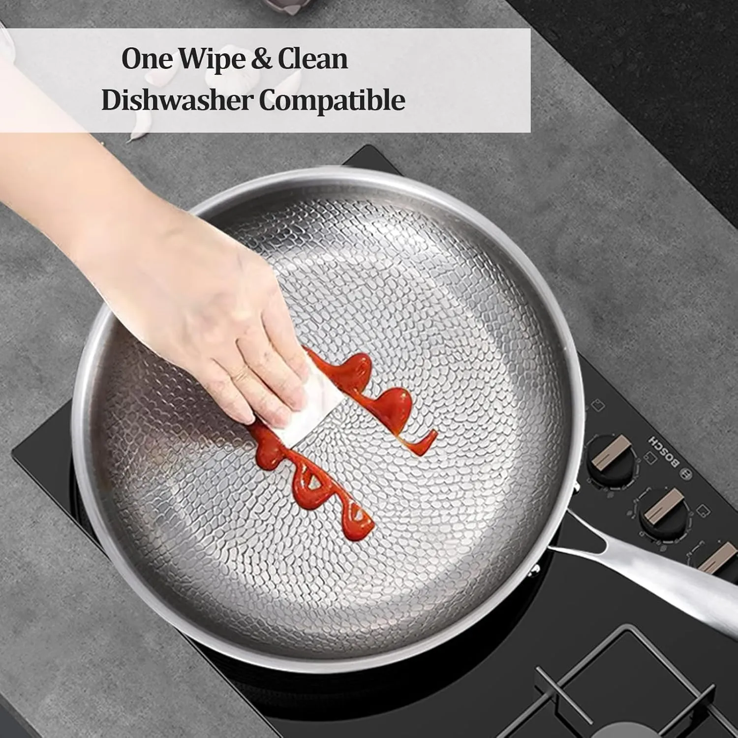 Titanium Hammered Pan Pro with Lid, Ultra-Durable Titanium Pro Cookware Set, 100% Pure Multifunctional Scratch-Resistant Non Stick Nutri Pans for Cooking (M 26cm/10.23in,No Lid)