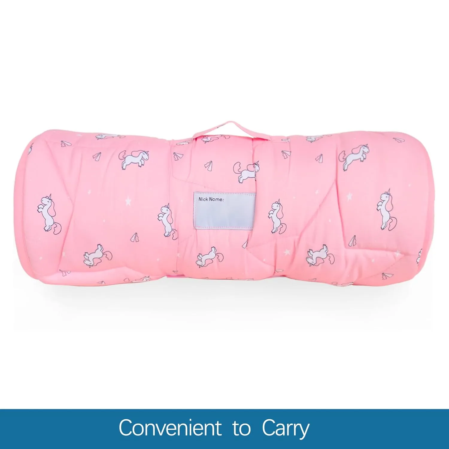 Toddler Nap Mat with Pillow and Blanket 50" x 21" x 1.5", Nap Mat for Boys Girls Super Soft and Cozy, Kids Sleeping Bag for Preschool, Daycare, Toddler Sleeping Bag, Pink Horse