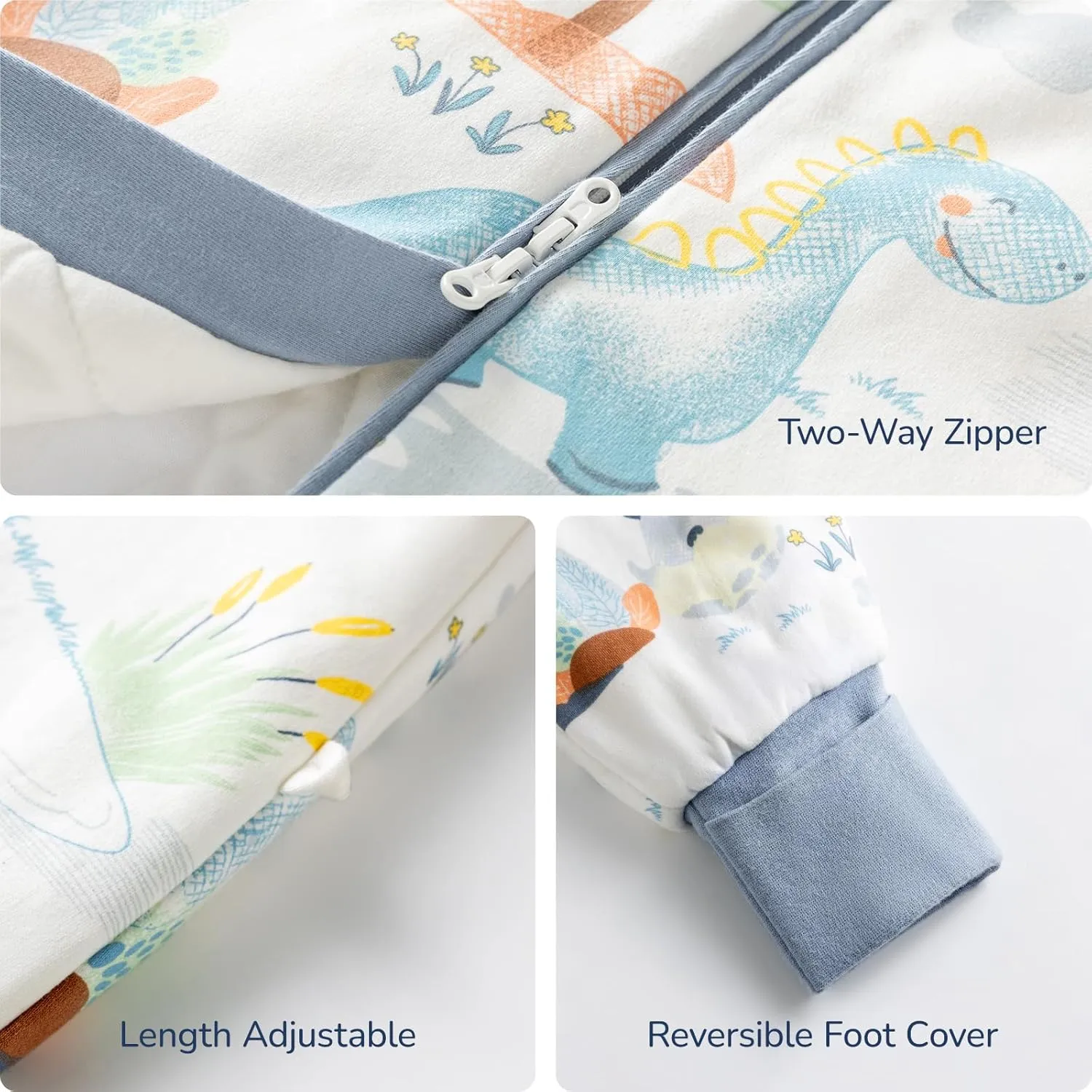 Toddler Sleep Sack with Feet, 1.0 TOG Removable Long Sleeve Combed Cotton Sleep Sack with Legs, Soft Wearable Blanket Baby Sleeping Bag for Kids 24-36 Months