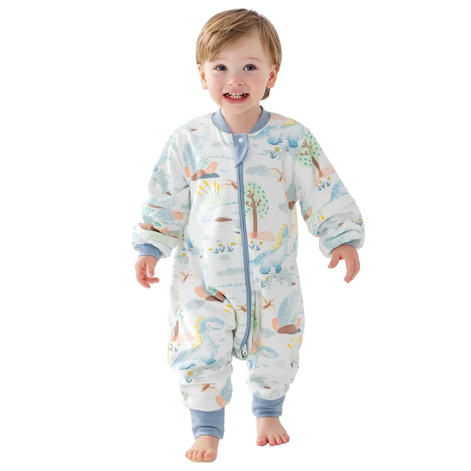 Toddler Sleep Sack with Feet, 1.0 TOG Removable Long Sleeve Combed Cotton Sleep Sack with Legs, Soft Wearable Blanket Baby Sleeping Bag for Kids 24-36 Months