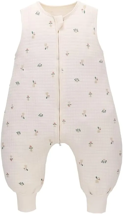 Toddler Sleep Sack with Feet 1.0 Tog,100% Cotton Sleeveless Split-leg Sleeping Bag for Early Walkers,For 0-3 Years Old