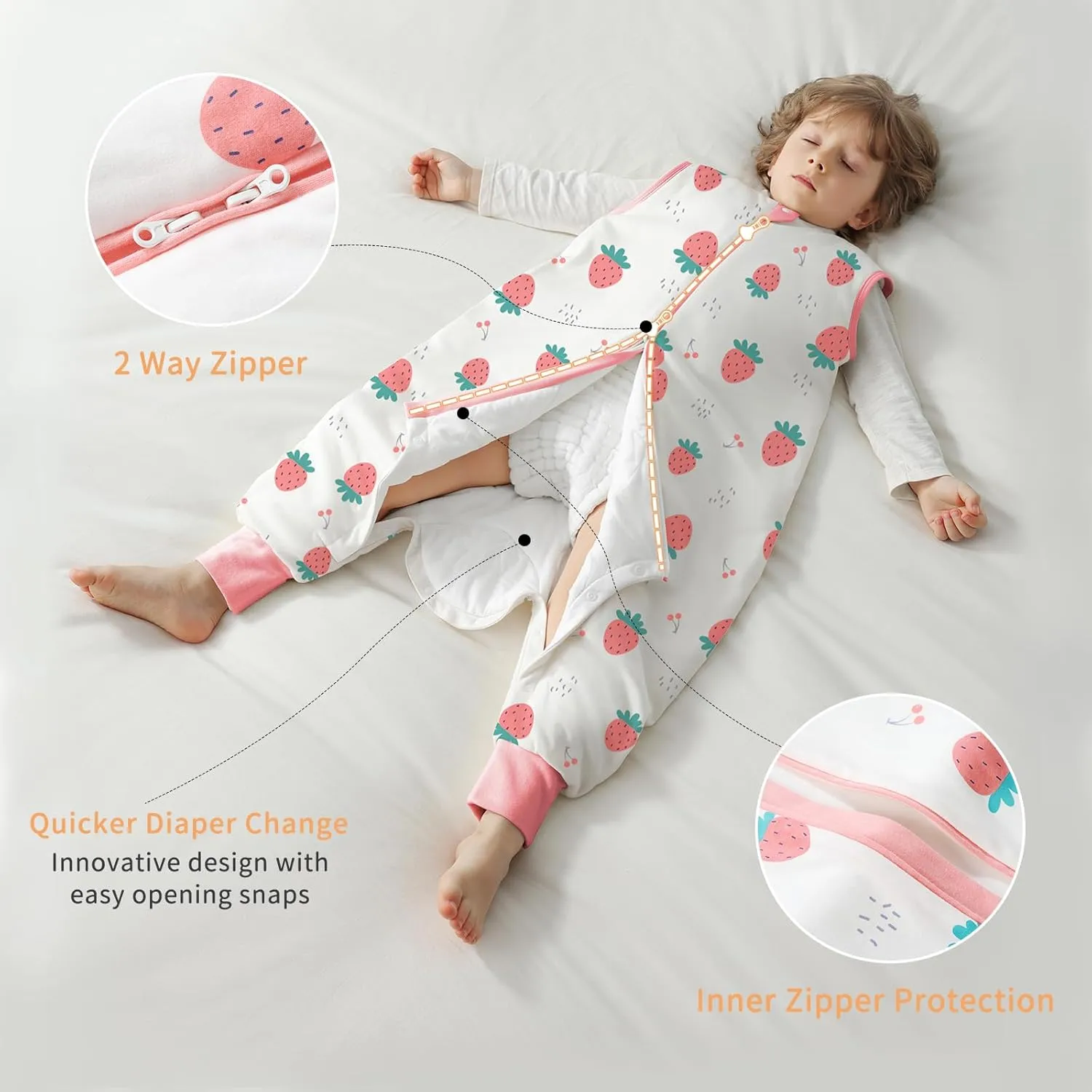 Toddler Sleep Sack with Feet 1t-2t, 2.5 TOG Thermostatic Infant Sleeping Sack with Legs, Soft Cotton Quilted Baby Wearable Blanket, 2-Way Zipper Baby Warm Sleep Bag Walker for Winter