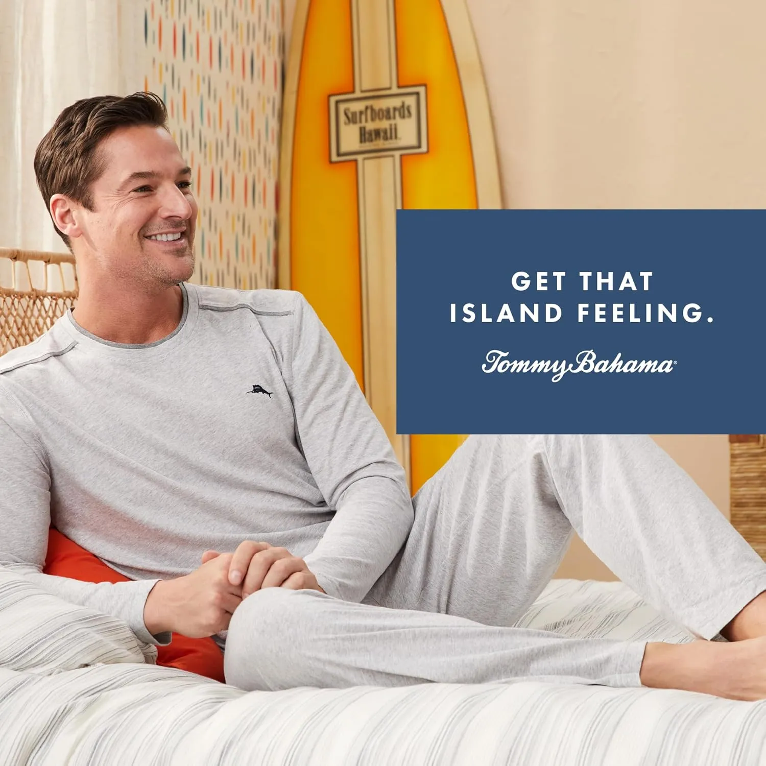 Tommy Bahama - Men's Essential T Shirt, Long Sleeve Crew Neck Cotton Blend Top for Sleep or Lounge